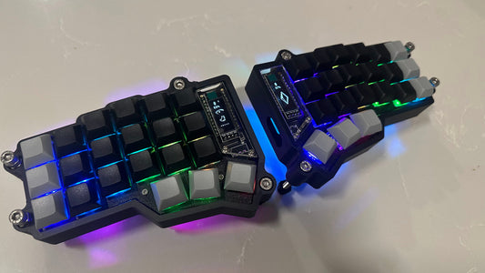 corne mx split keyboard with tenting black and gray xda keycaps