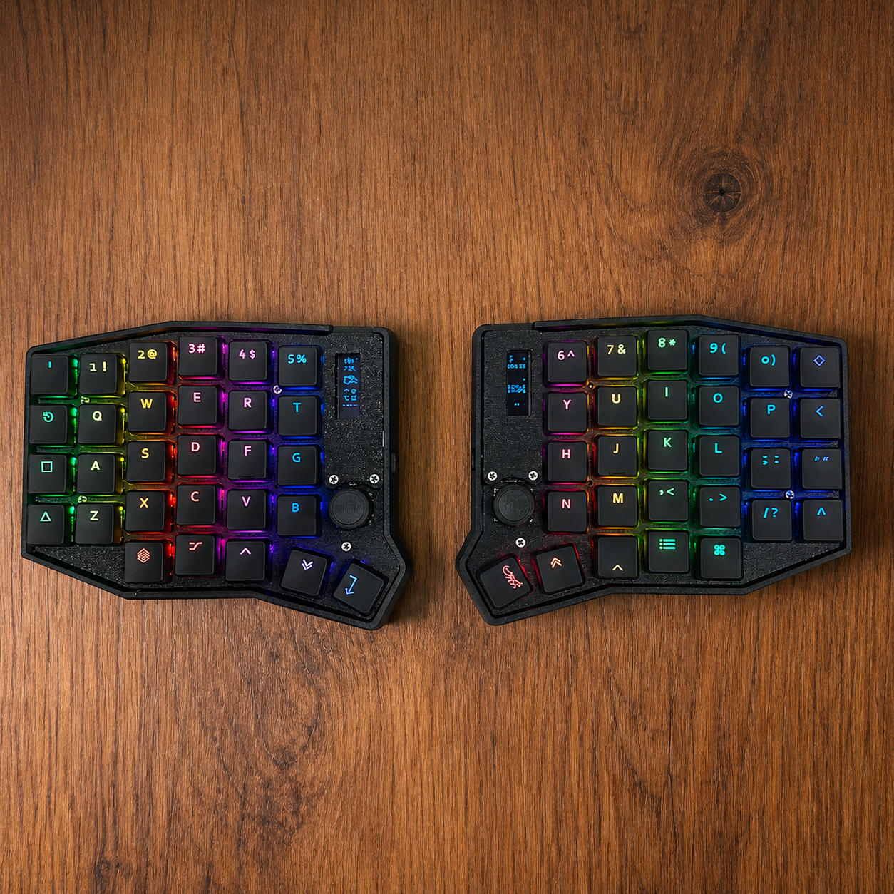 Sofle Choc low profile split keyboard with ChocFox WoB translucent legend keycaps